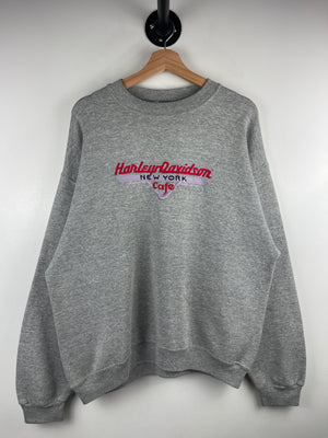 Vintage 90s Harley Davidson Café New York Embroidered Grey Crewneck