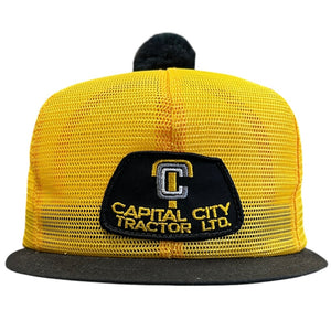 Vintage 80s Capital City Tractor LTD. Yellow Short Brim Trucker Snapback Hat