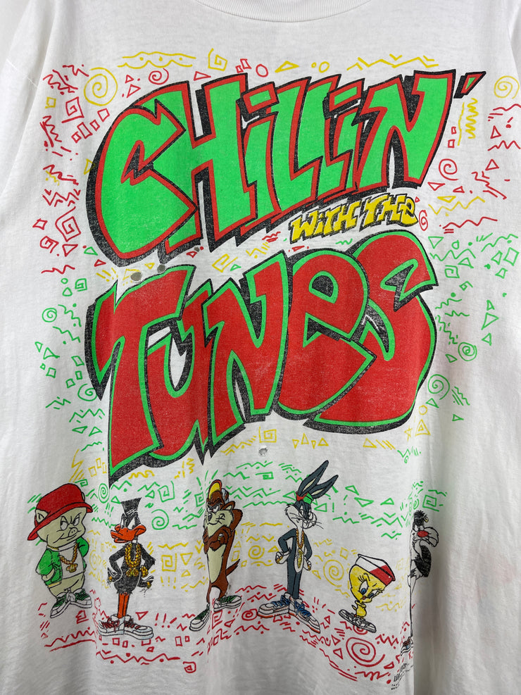 Vintage 90s Looney Tunes Chillin With The Tunes White Tee
