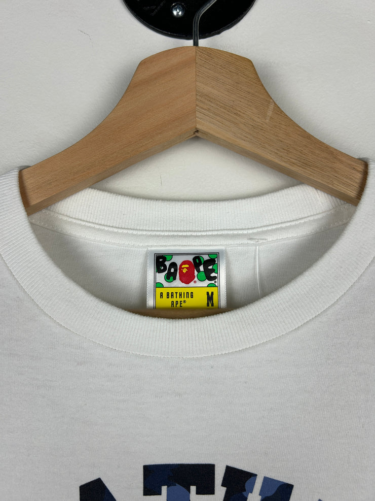 Bape College Logo Blue Camo White Tee