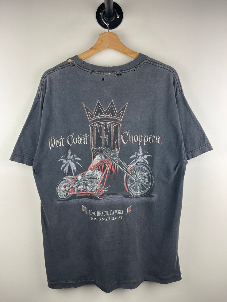 Vintage West Coast Choppers Motorcycle Long Beach Thrashed Black Tee
