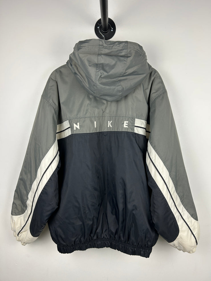 Vintage 90s Nike Swoosh Spellout White & Black Hooded Jacket