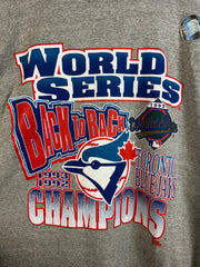 Vintage 1993 Chalk Line Toronto Blue Jays Back To Back Champions Grey Tee