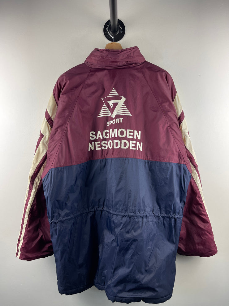 Vintage 80s Adidas Nesodden 3 Stripe Navy & Burgundy Parka Jacket