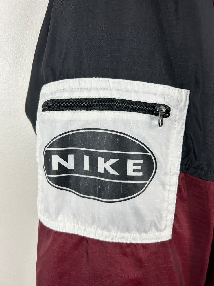 Vintage 90s Nike Swoosh Sleeve Spellout Balck & Red Windbreaker