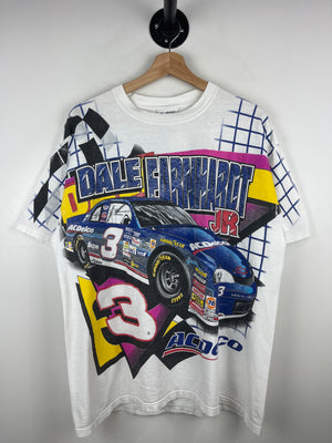 Vintage 90s Nascar Chase Dale Earnhardt AC Delco All Over Print White Tee