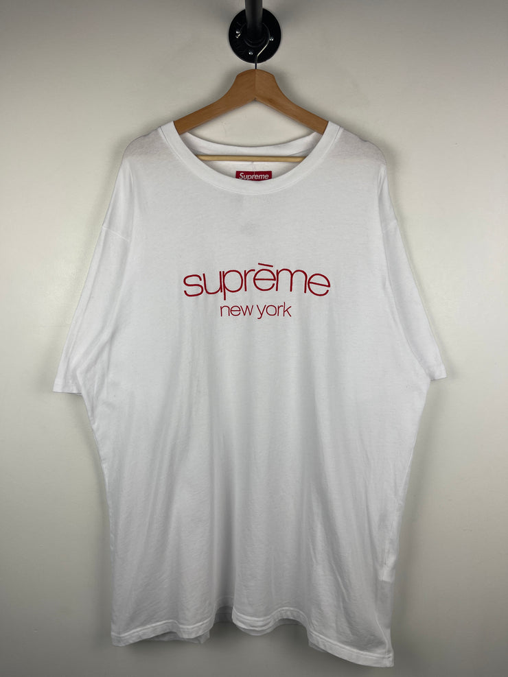 Supreme FW23 Classic Logo Embroidered White Tee