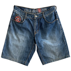 Vintage Manchester United Soccer Blue Denim Shorts