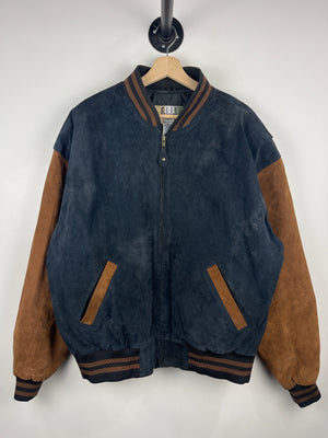 Vintage 90s City Streets Brown & Black Leather Suede Bomber Jacket