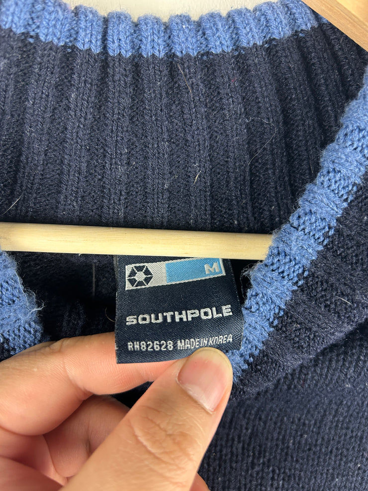 Vintage Y2K South Pole Navy & Baby Blue 3D Knit Sweater