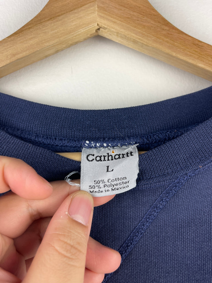 Vintage 90s Carhartt Spellout Embroidered Navy Crewneck