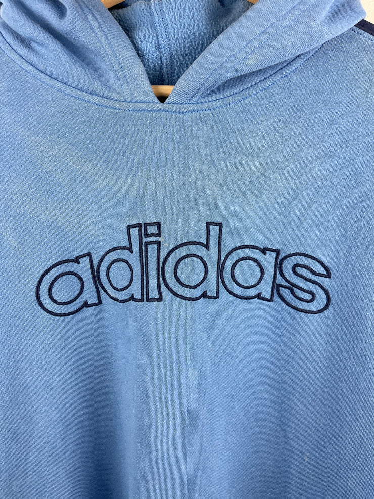 Vintage Adidas Spellout Embroidered Baby Blue Hoodie