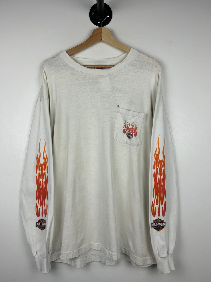 Vintage Harley Davidson Flames New Orleans White Long Sleeve