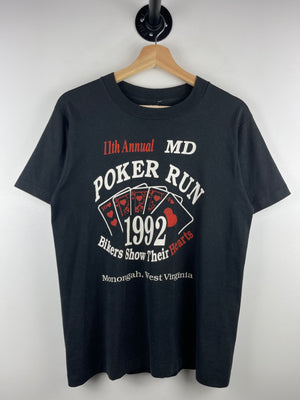 Vintage 90s Poker Run Motorcycle West Virginia Black Tee