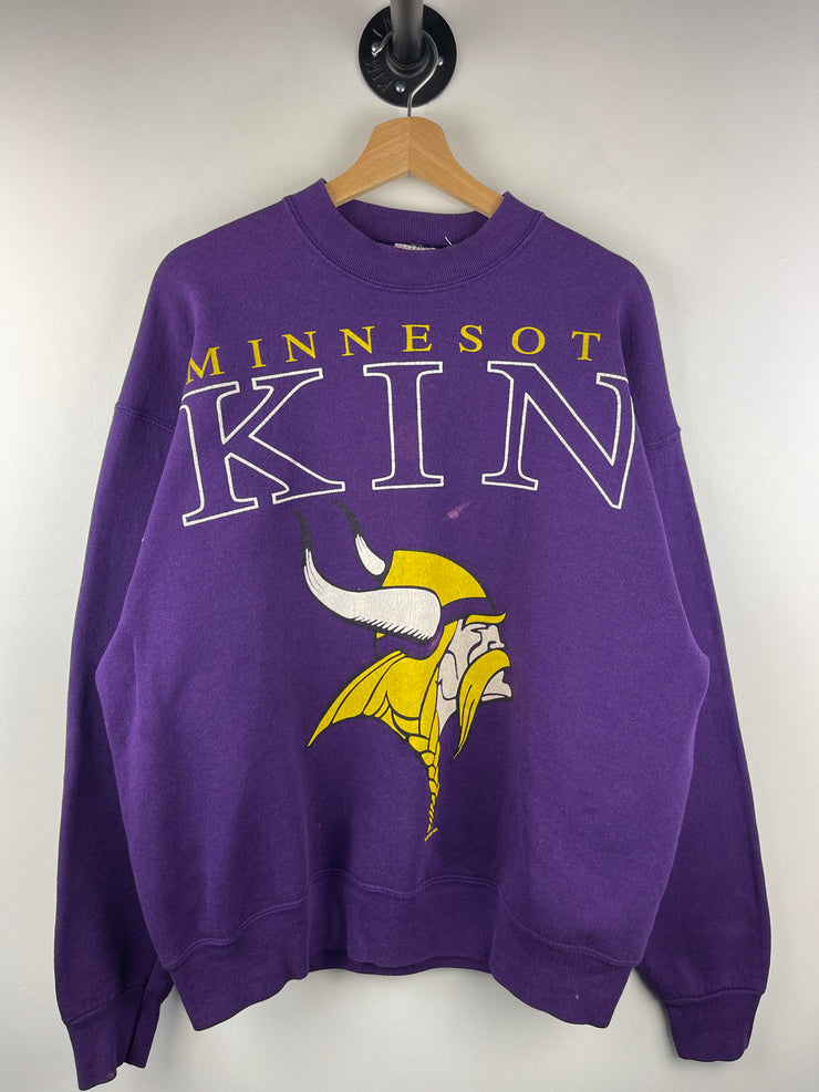 Vintage 90s NFL Cliff Engle Minnesota Vikings Big Spellout Purple Crewneck