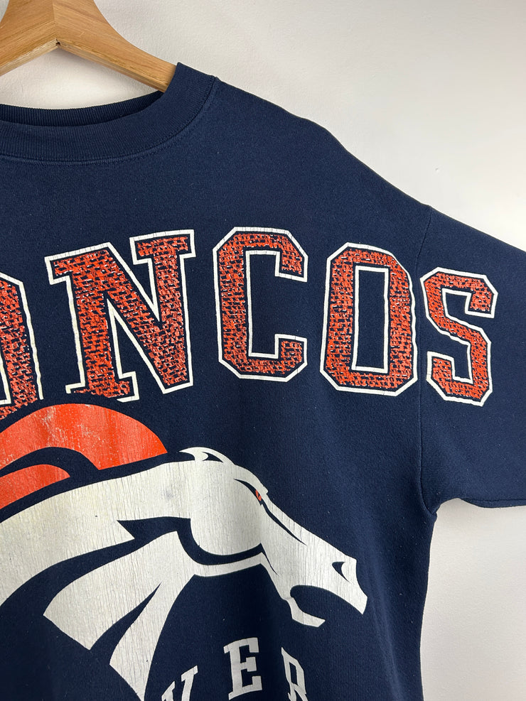 Vintage 90s NFL Riddell Denver Broncos Big Spellout Navy Crewneck