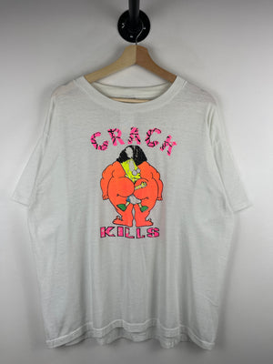 Vintage 90s The Simpsons Bart Simpson Crack Kills Parody White Tee