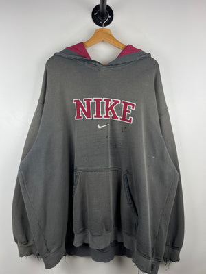 Vintage Nike Spellout Swoosh Embroidered Thrashed Grey Hoodie