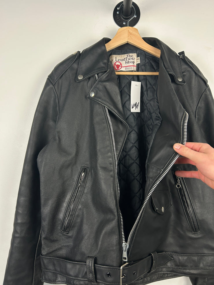 Vintage 80s Sears The Leather Shop Black Motorcyle Moto Black Leather