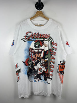 Vintage 90s NHL Bulletin Athletic Ottawa Senators All Over Print White Tee