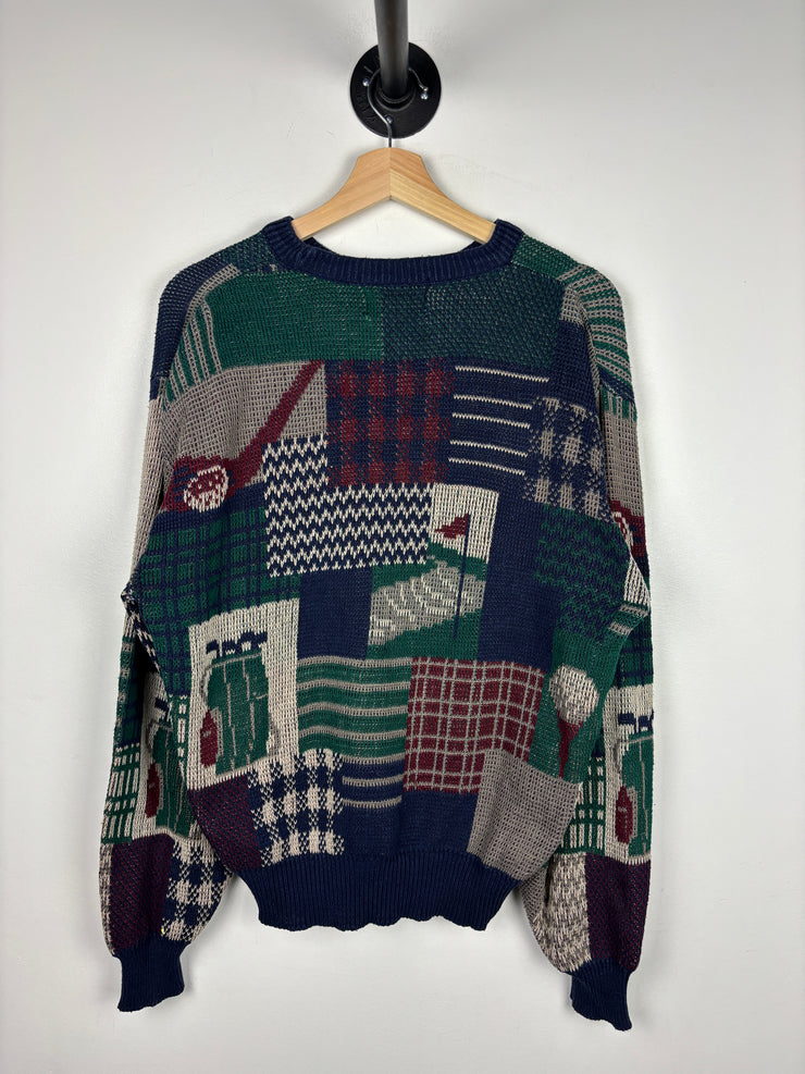 Vintage 90s Isle Of Cotton Golf Pattern Knit Sweater