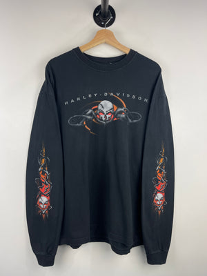 Vintage 2006 Harley Davidson Flames Tribal Skull Honolulu Hawaii Black Long Sleeve