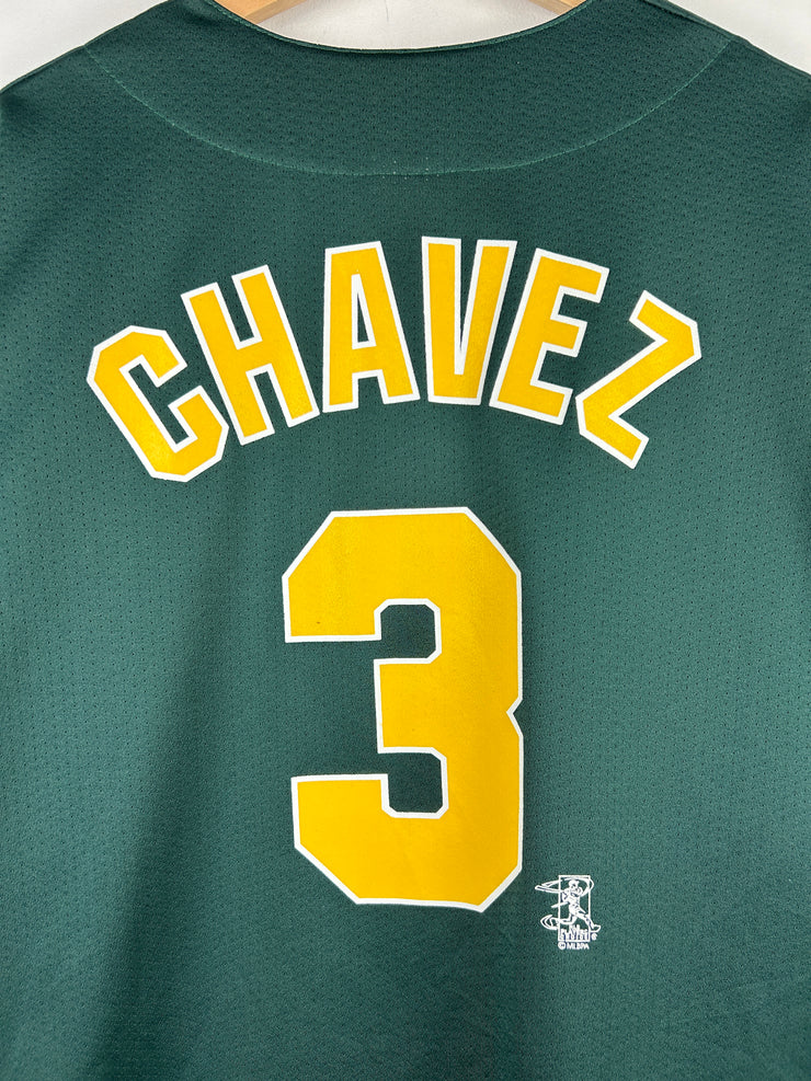 Vintage 90s MLB Majestic Oakland Athletics Chavez Green Baseball Jersey