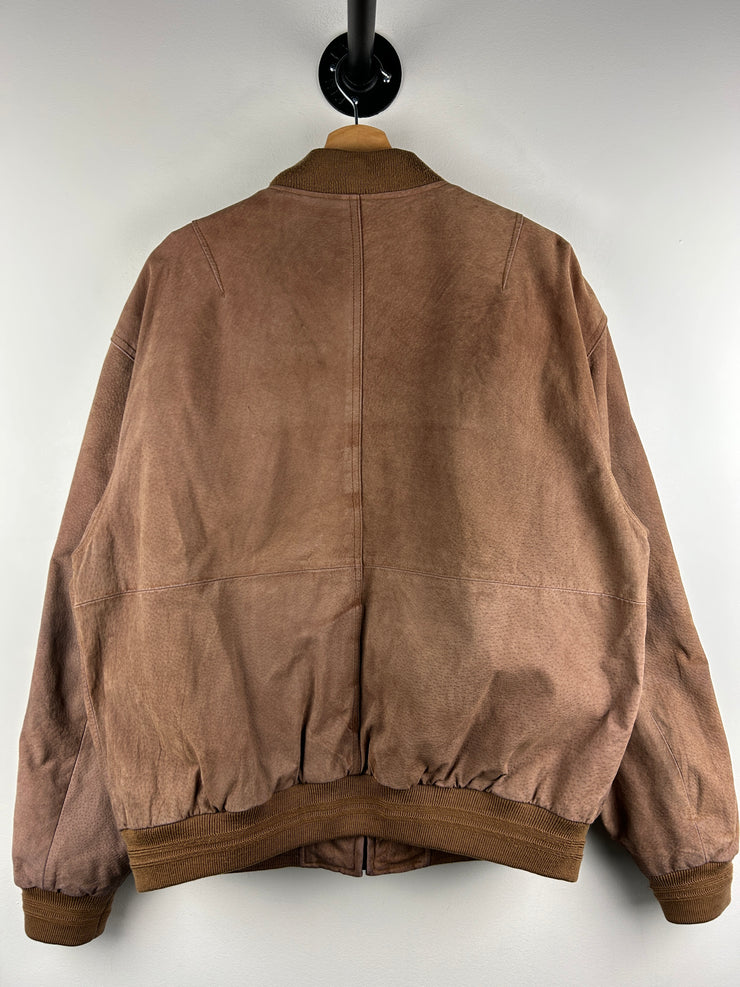 Vintage 90s American Weekend Faded Brown Leather Suede Bomber Jacket
