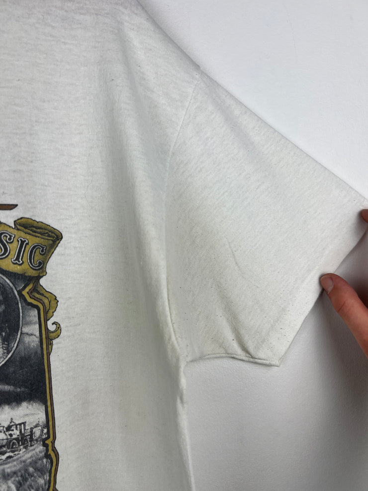 Vintage 90s Harley Davidson Sturgis Black Hills Rally 3D Emblem White Tee