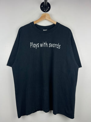 Vintage Plays With Swords Comedy Black Tee