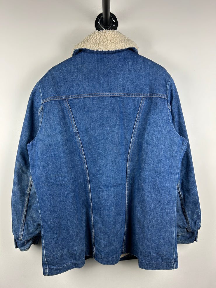 Vintage 80s Wrangler Dark Wash Blue Denim Sherpa Lined Jacket