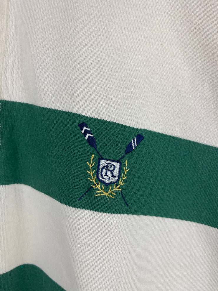 Vintage 90s Club Room Striped Green & White Polo Rugby Long Sleeve