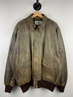 Vintage 90s LL Bean A2 Flight Brown Leather Bomber Jacket