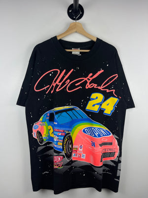 Vintage 90s Nascar Nutmeg Jeff Gordon Dupont All Over Print Black Tee