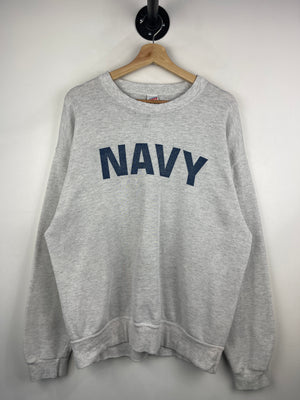 Vintage 90s US Navy Spellout Grey Crewneck