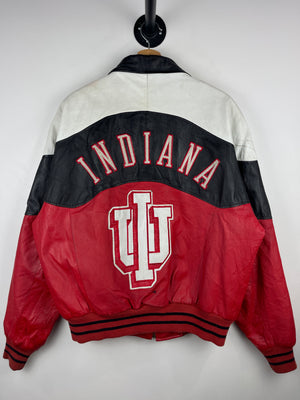 Vintage 90s Indiana University Black & Red Leather Bomber Jacket
