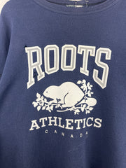Vintage 90s Roots Athletics Canada Distressed Navy Crewneck