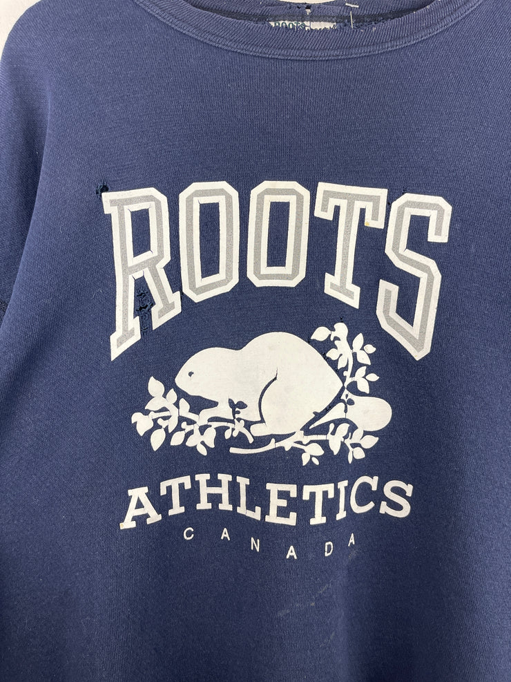 Vintage 90s Roots Athletics Canada Distressed Navy Crewneck