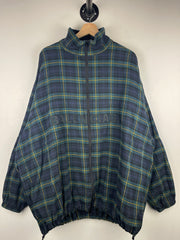 Balenciaga Embroidered Logo Oversized Plaid Zip Up Jacket