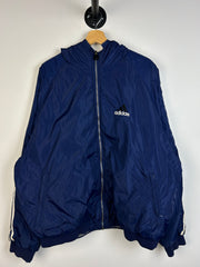 Vintage 90s Adidas 3 Stripe Fleece Lined Reversible Navy Hooded Jacket