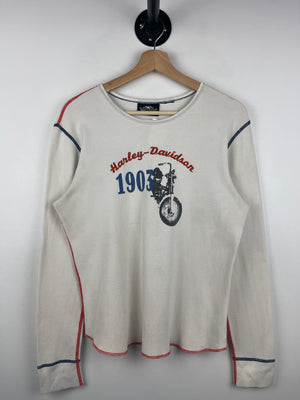 Vintage Harley Davidson Embroidered White Thermal Long Sleeve