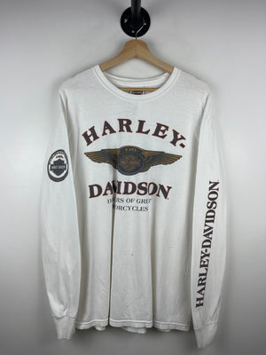 Vintage Harley Davidson Green Bay Wisconsin Thrashed White Long Sleeve