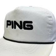 Vintage 90s Ping Golf Spellout White Leather Strapback Hat