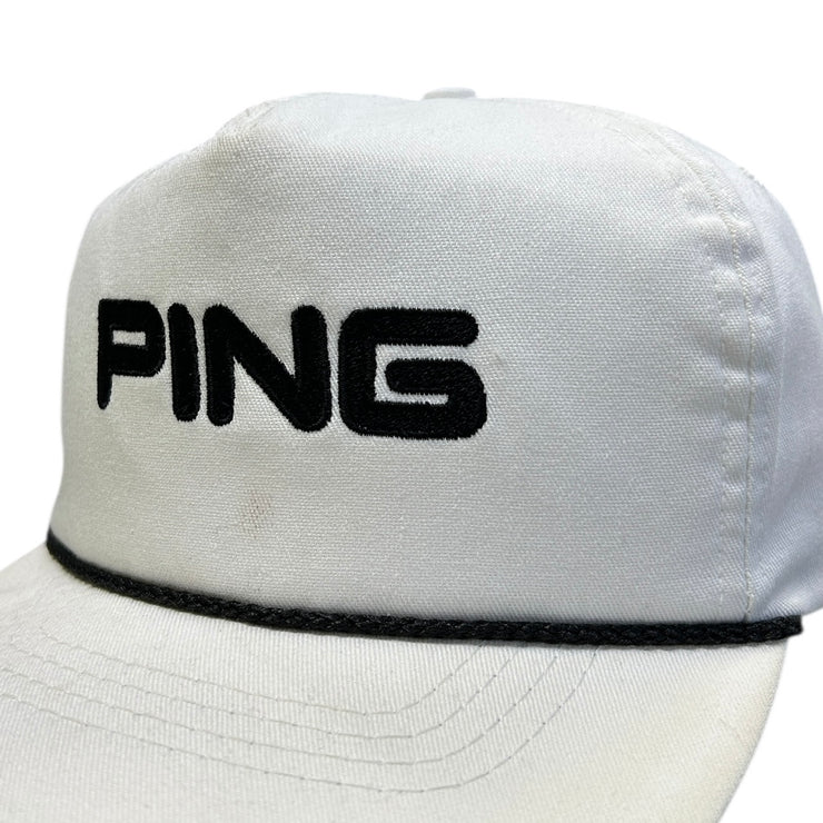 Vintage 90s Ping Golf Spellout White Leather Strapback Hat