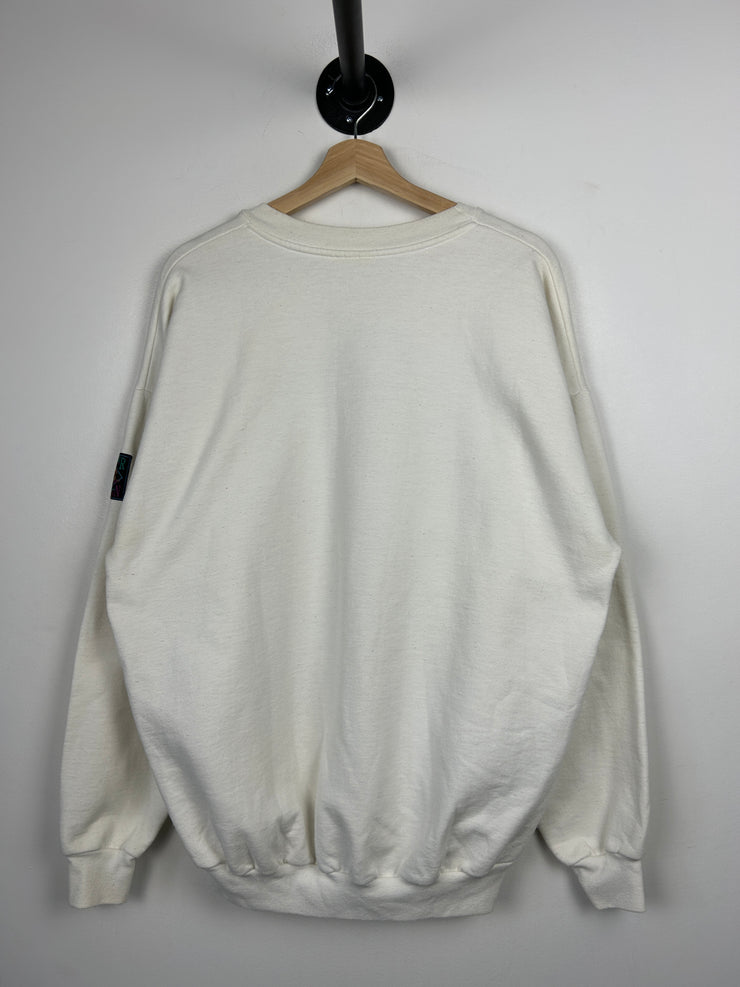 Vintage 90s Skiing Cartoon Art White Crewneck