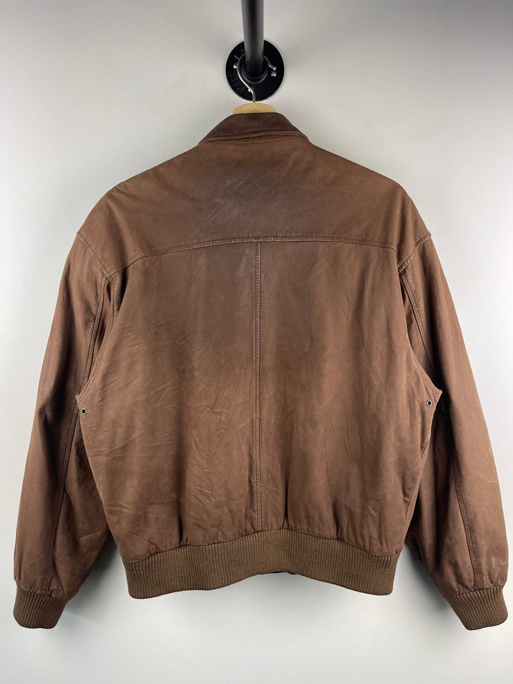 Vintage 90s Pelle Club Brown Leather Bomber Jacket