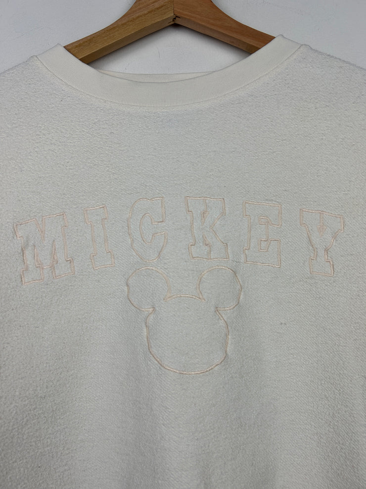 Vintage 90s Mickey & Co. Embroidered Terry Cloth Cream Crewneck