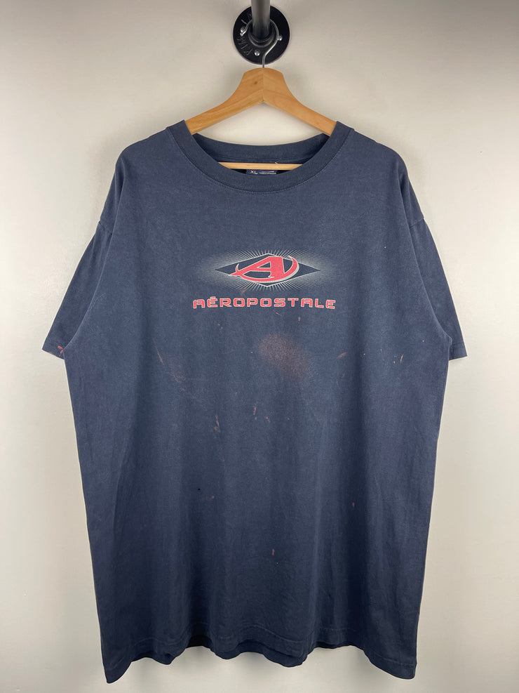 Vintage 90s Aeropostale Spellout Faded Navy Tee