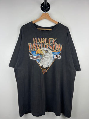 Vintage 90s Harley Davidson Eagle Eau Claire Wisconsin Faded Black Tee