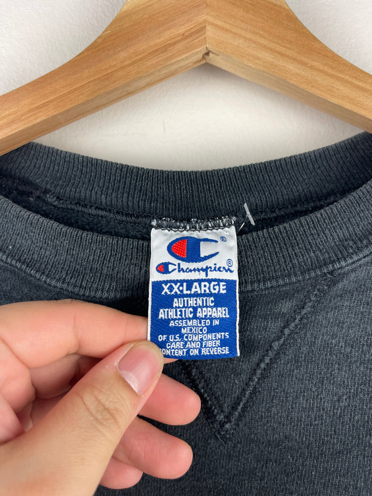 Vintage 90s Champion Spellout Embroidered Black Crewneck